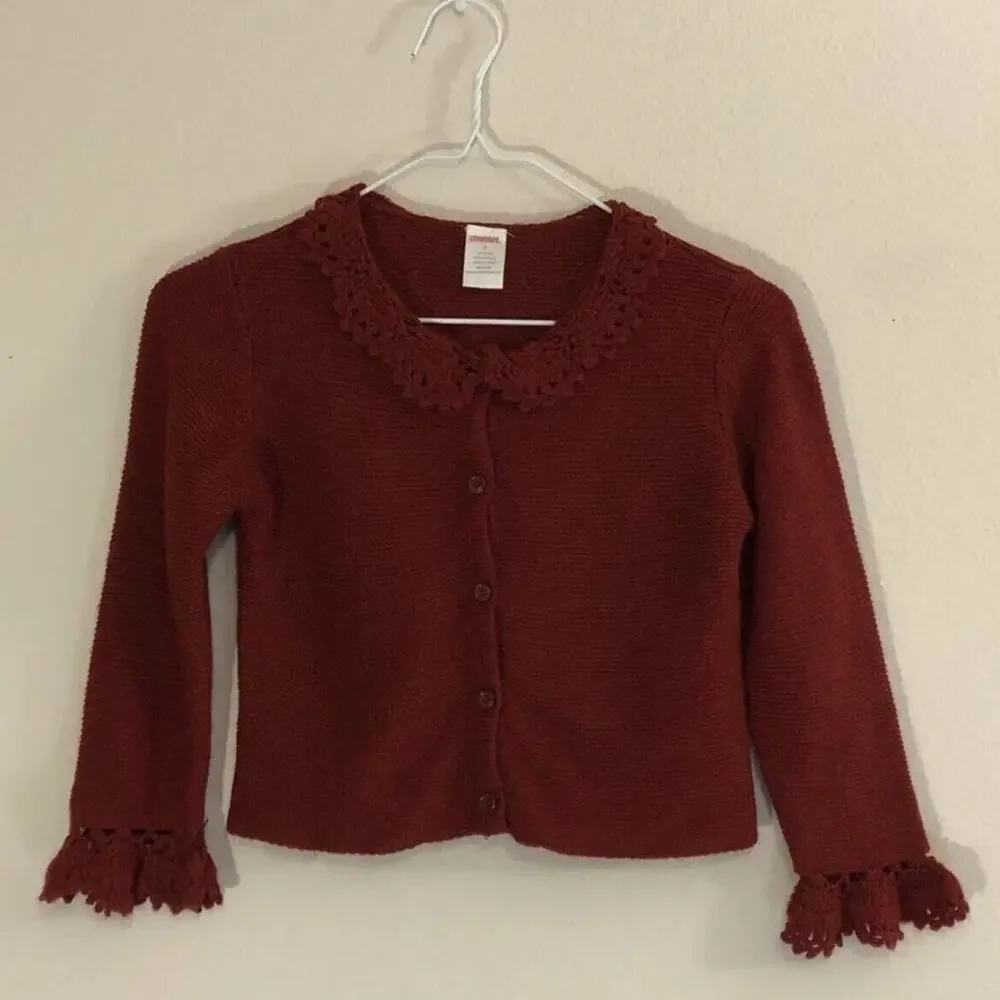 Gymboree Size 5 Small Red Knit Cardigan w Buttons Pretty Decorative Collar